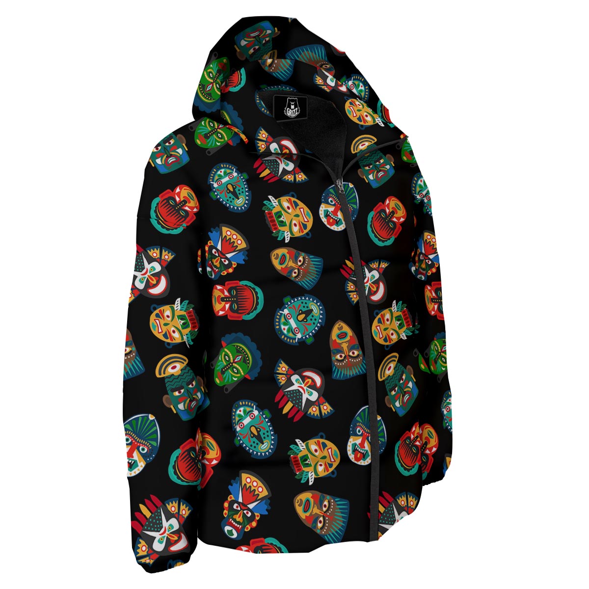 Mask Tribal Tiki Print Pattern Down Jacket-grizzshop