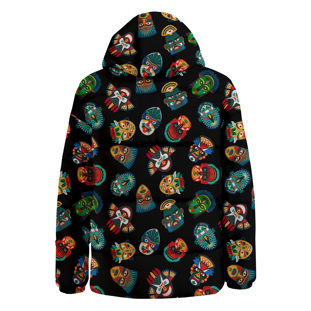 Mask Tribal Tiki Print Pattern Down Jacket-grizzshop