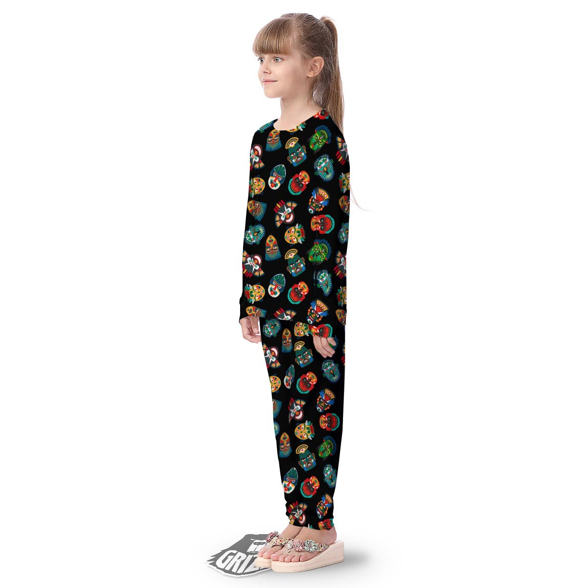 Mask Tribal Tiki Print Pattern Kid's Pajamas-grizzshop