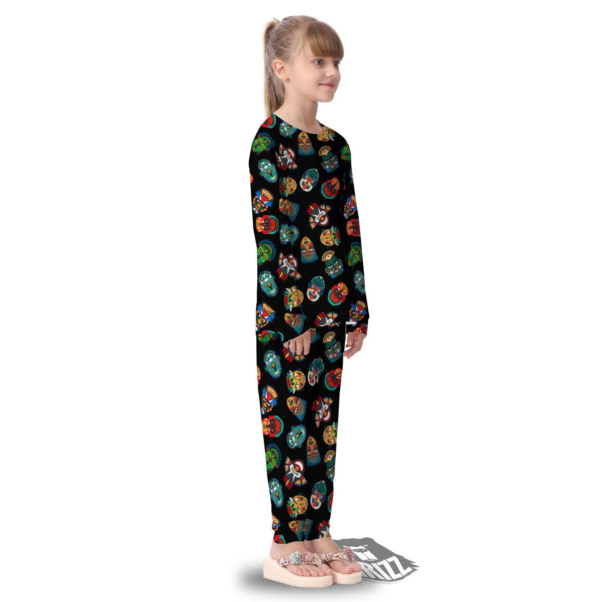 Mask Tribal Tiki Print Pattern Kid's Pajamas-grizzshop