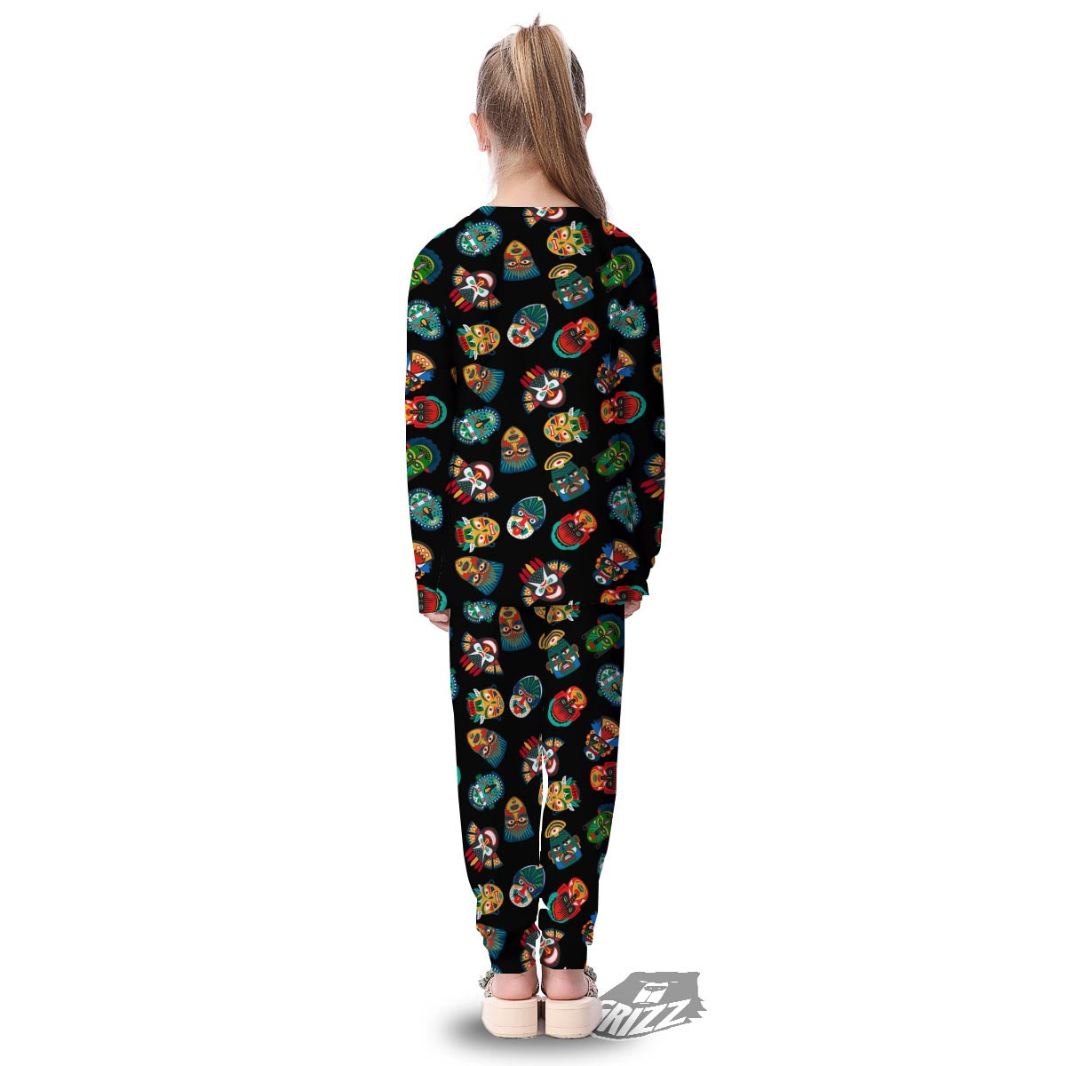 Mask Tribal Tiki Print Pattern Kid's Pajamas-grizzshop
