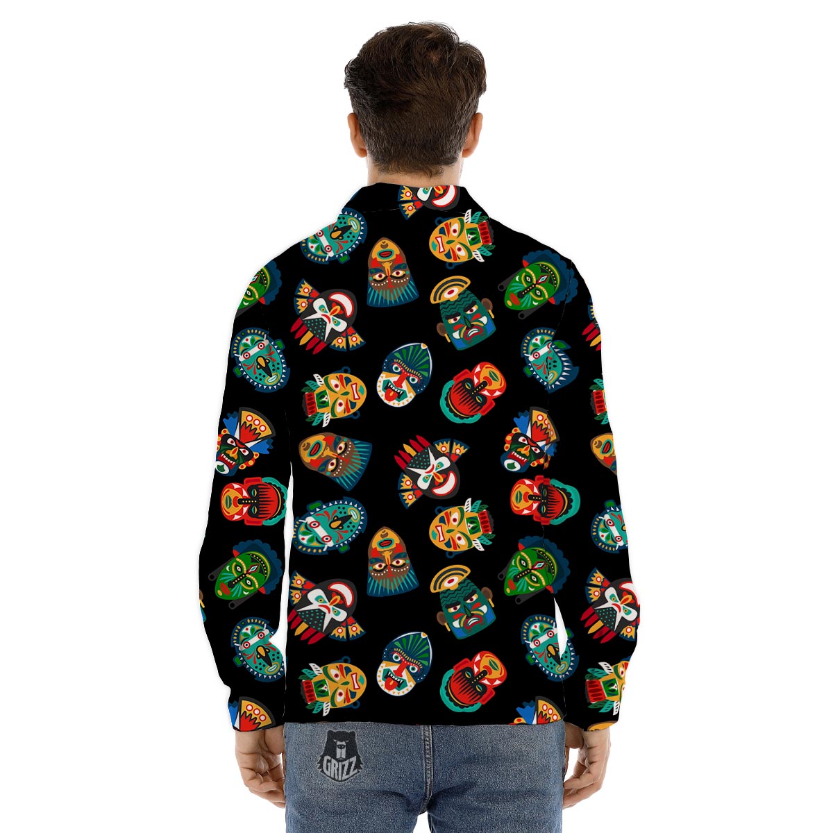 Mask Tribal Tiki Print Pattern Men's Dress Shirts-grizzshop
