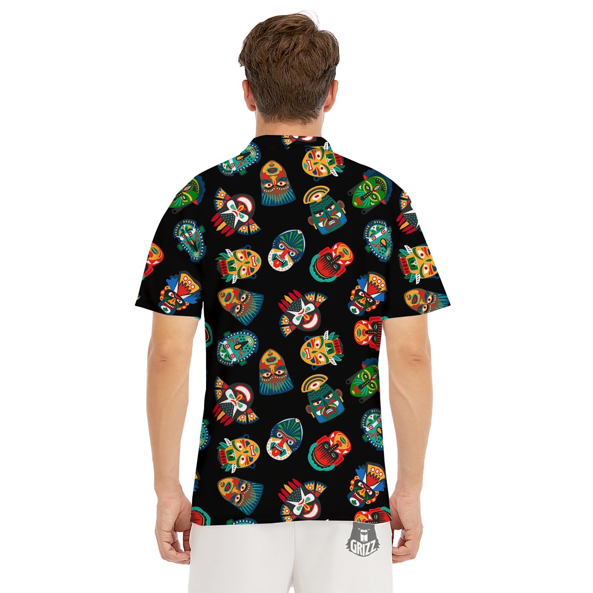 Mask Tribal Tiki Print Pattern Men's Golf Shirts-grizzshop