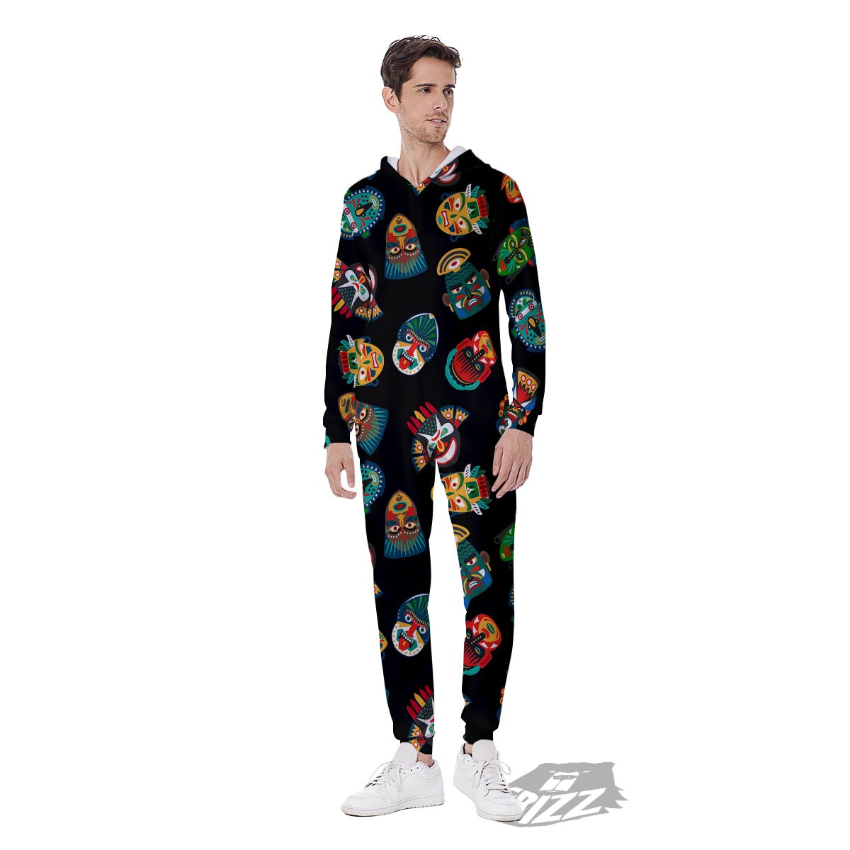 Mask Tribal Tiki Print Pattern Men's Jumpsuit-grizzshop