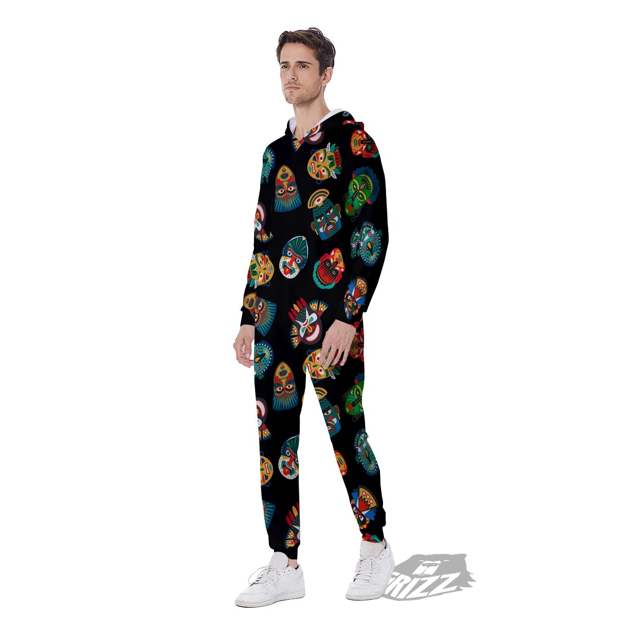 Mask Tribal Tiki Print Pattern Men's Jumpsuit-grizzshop