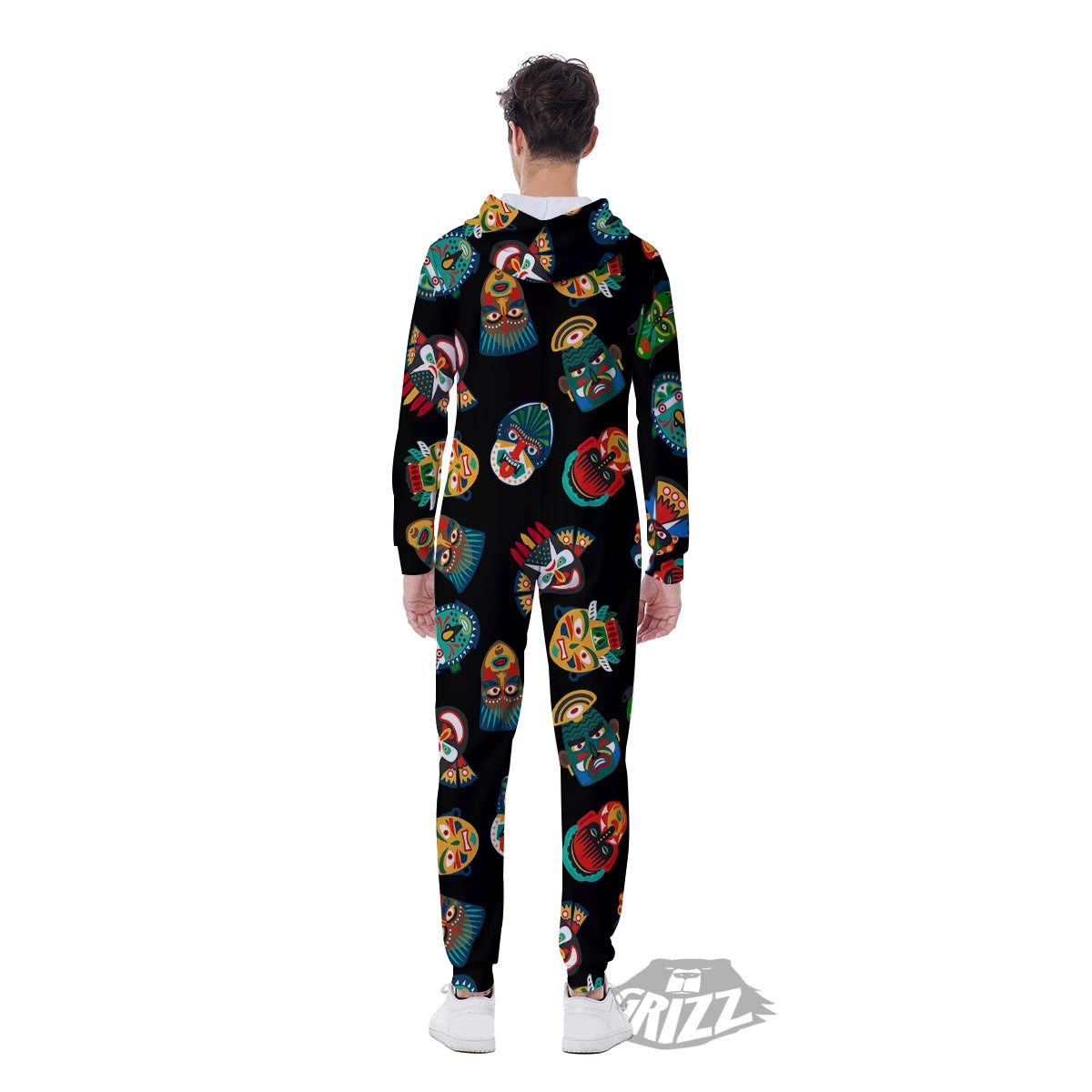 Mask Tribal Tiki Print Pattern Men's Jumpsuit-grizzshop