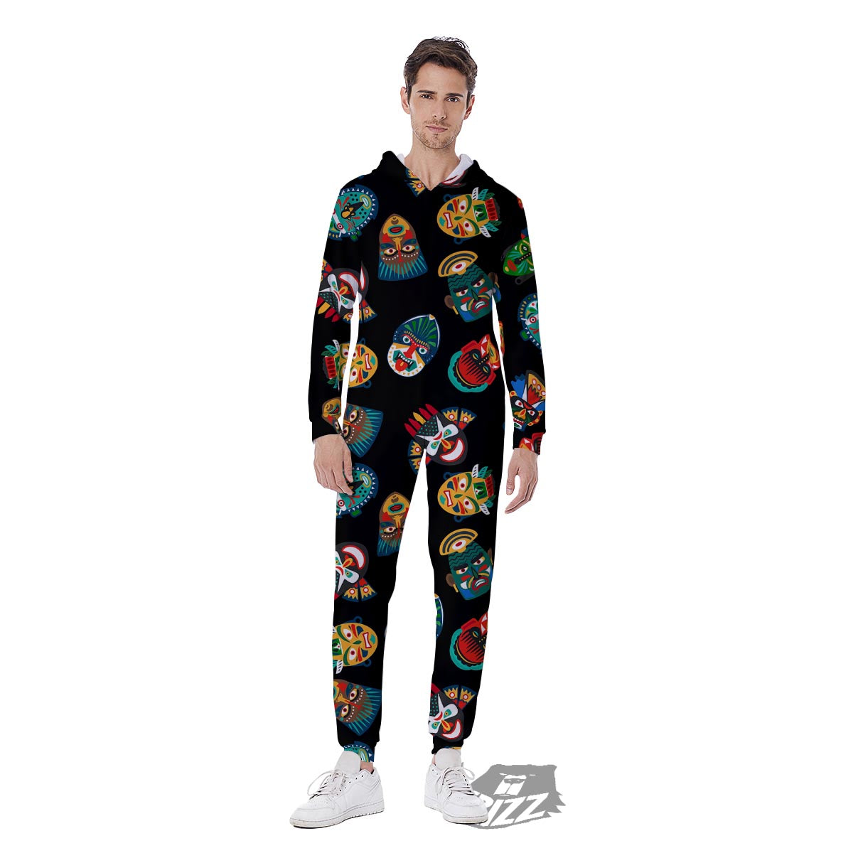 Mask Tribal Tiki Print Pattern Men's Jumpsuit-grizzshop