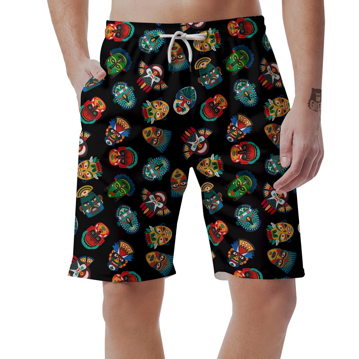 Mask Tribal Tiki Print Pattern Men's Shorts-grizzshop