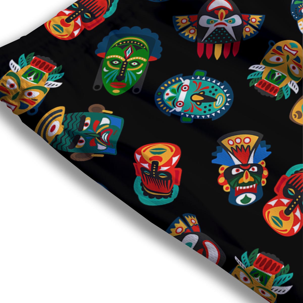 Mask Tribal Tiki Print Pattern Mesh Shorts