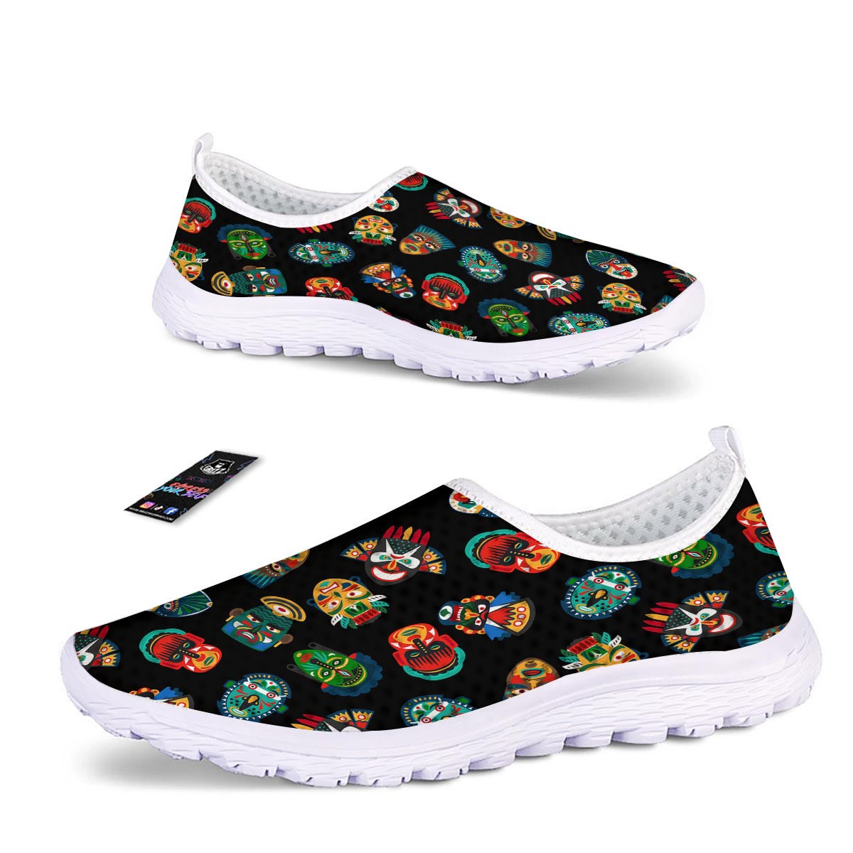 Mask Tribal Tiki Print Pattern Nurse Shoes-grizzshop