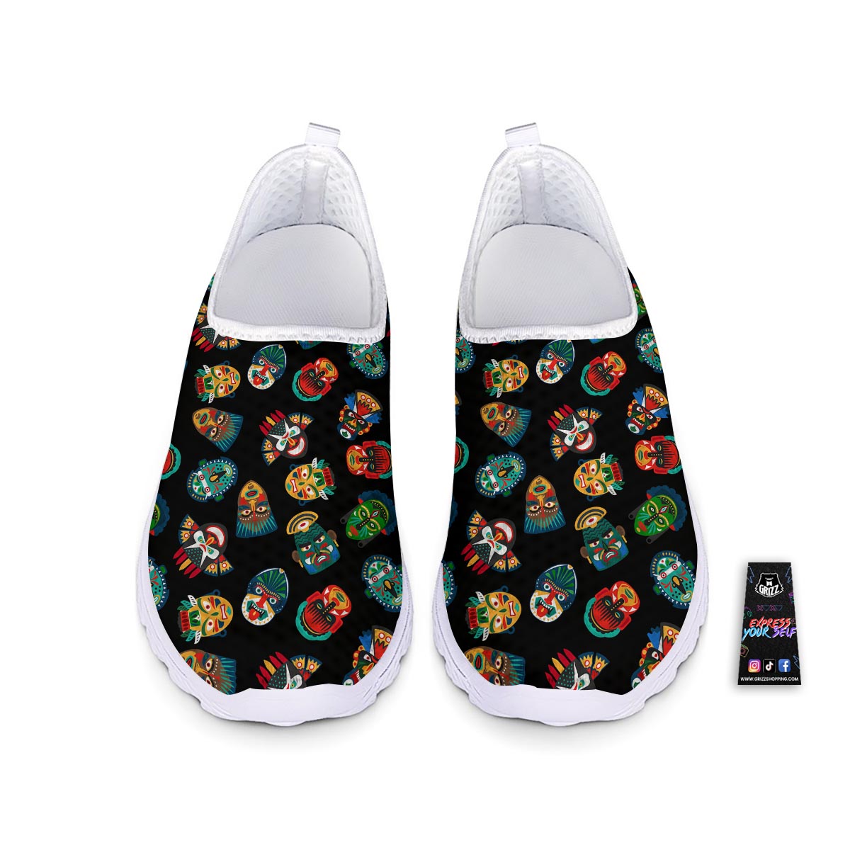 Mask Tribal Tiki Print Pattern Nurse Shoes-grizzshop