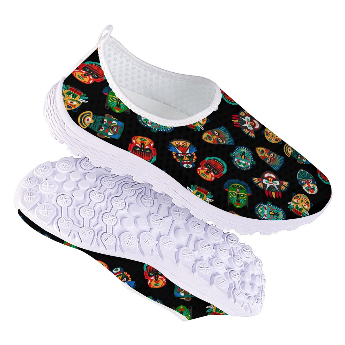 Mask Tribal Tiki Print Pattern Nurse Shoes-grizzshop
