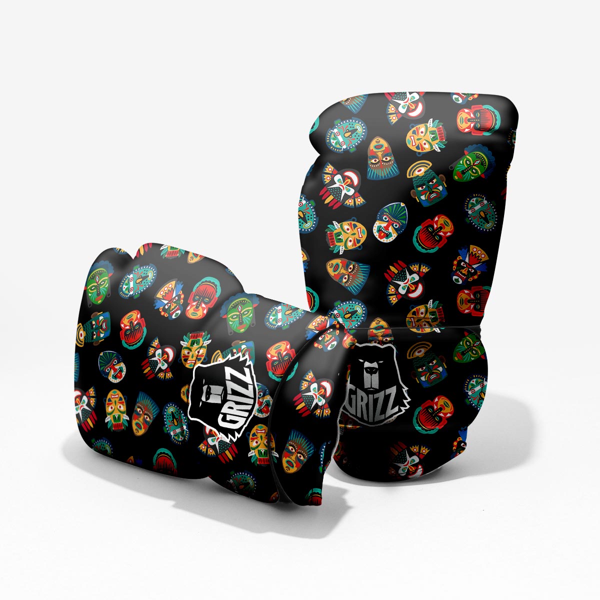 Mask Tribal Tiki Print Pattern Pro Boxing Glove