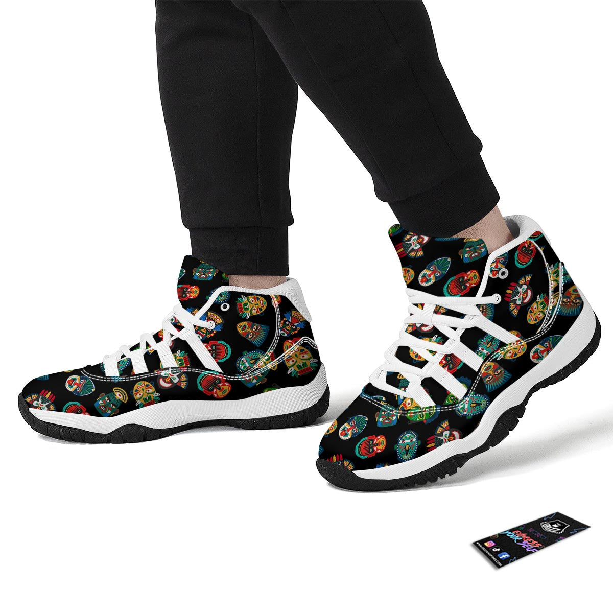 Mask Tribal Tiki Print Pattern White Bball Shoes-grizzshop