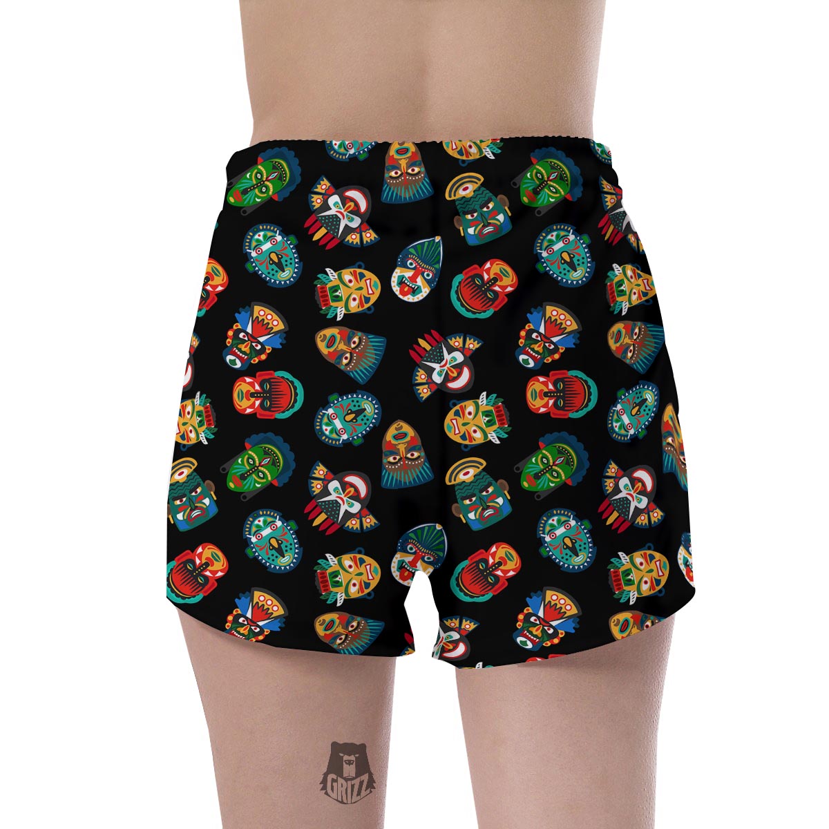 Mask Tribal Tiki Print Pattern Women's Shorts-grizzshop