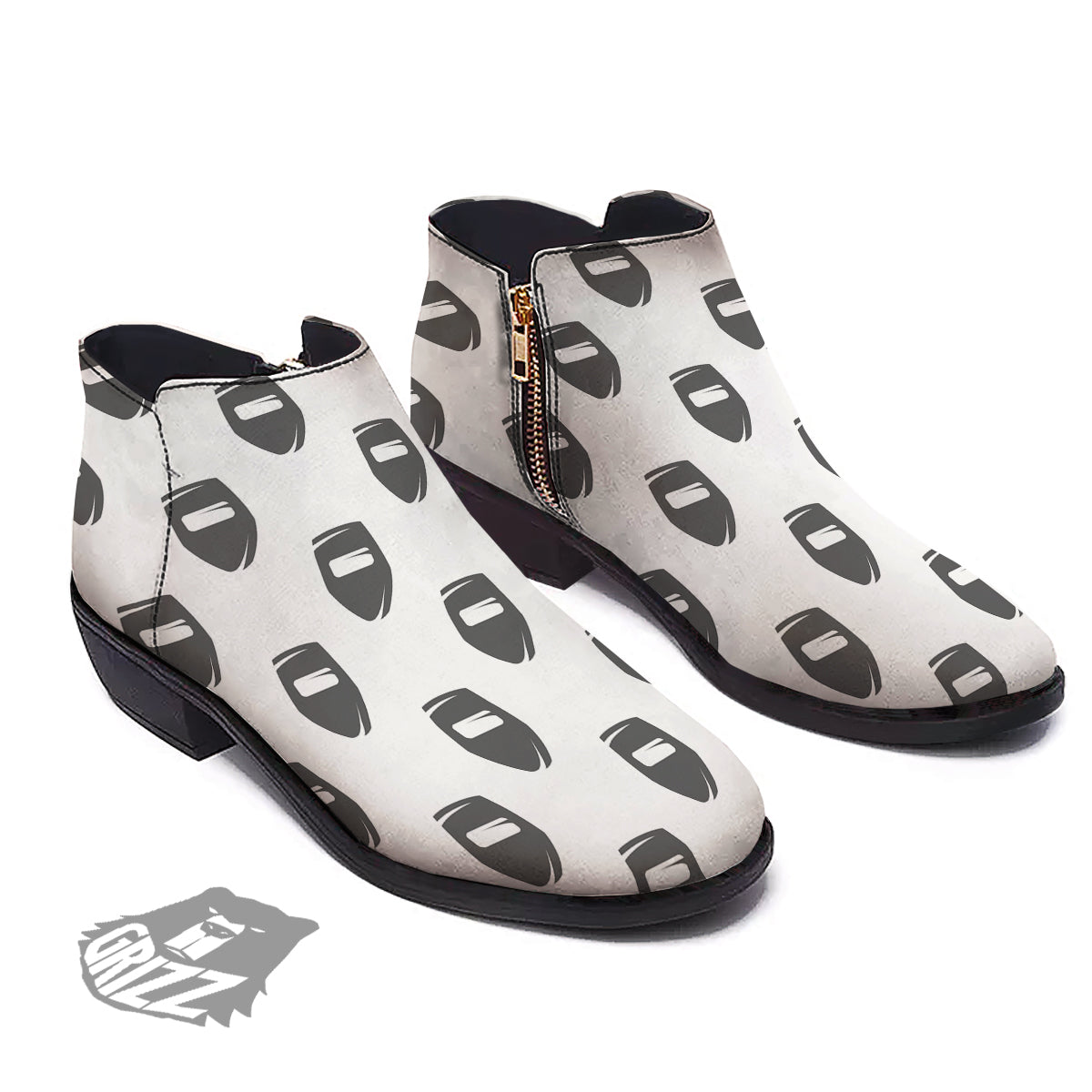 Mask Welding Print Pattern Ankle Boots-grizzshop