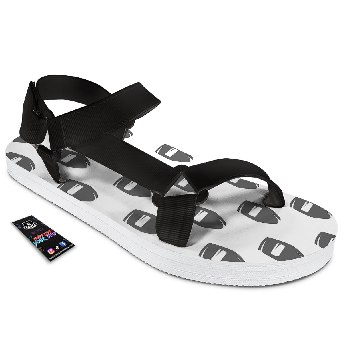 Mask Welding Print Pattern Black Open Toe Sandals-grizzshop