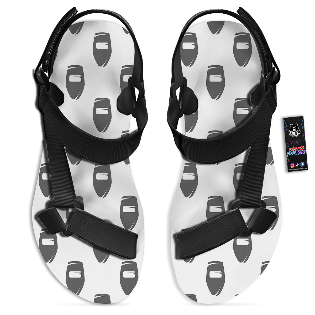 Mask Welding Print Pattern Black Open Toe Sandals-grizzshop