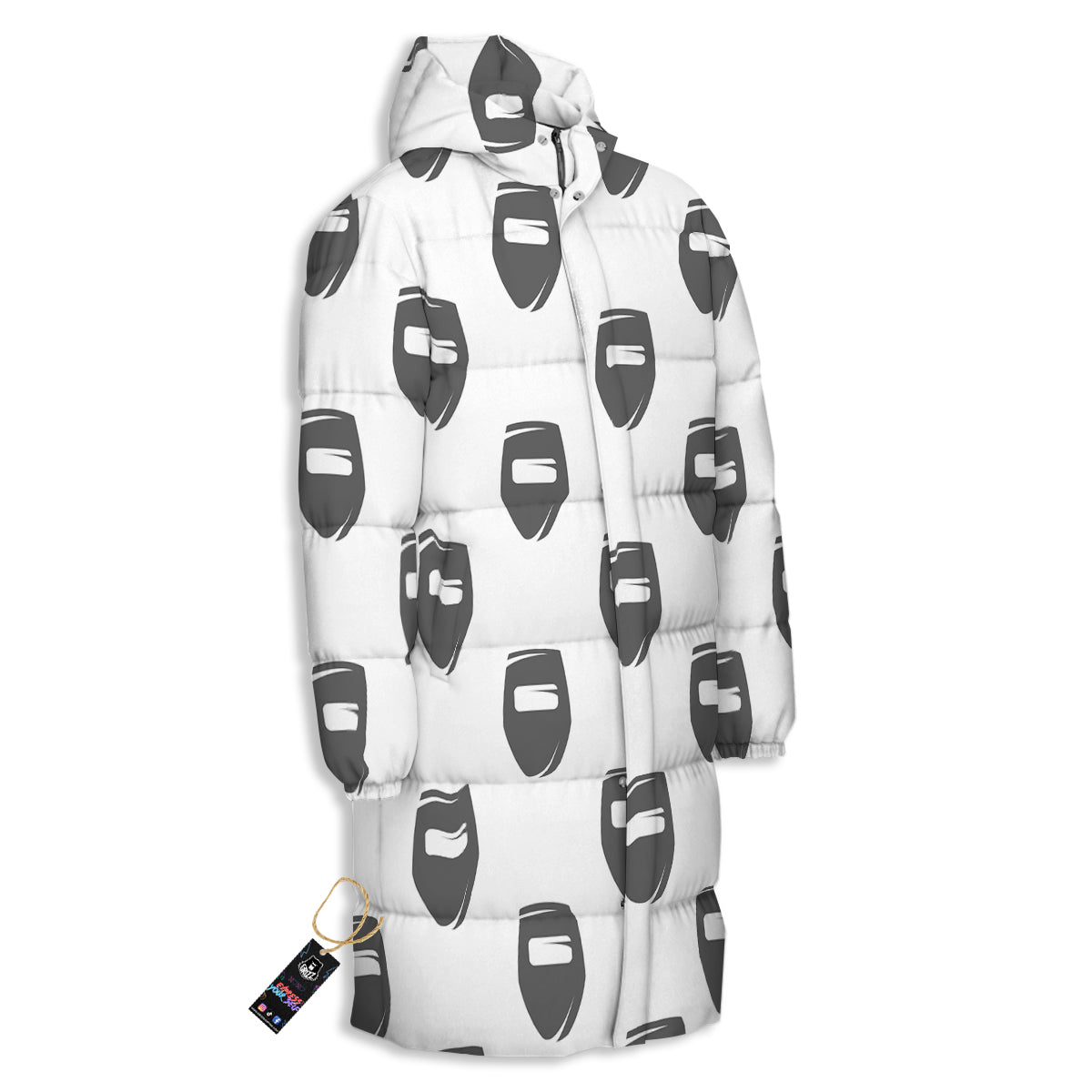 Mask Welding Print Pattern Long Down Jacket-grizzshop