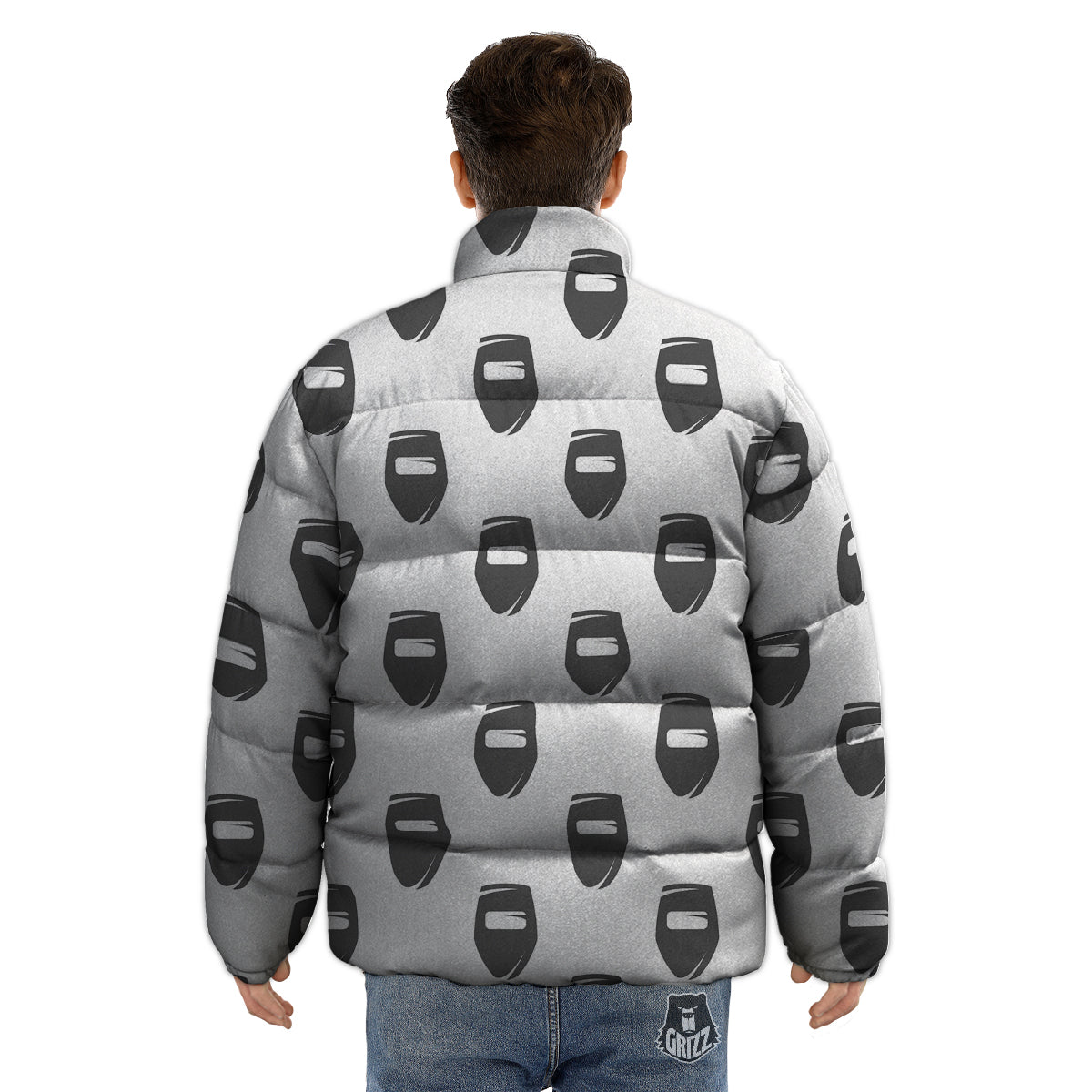 Mask Welding Print Pattern Puffer Jacket-grizzshop
