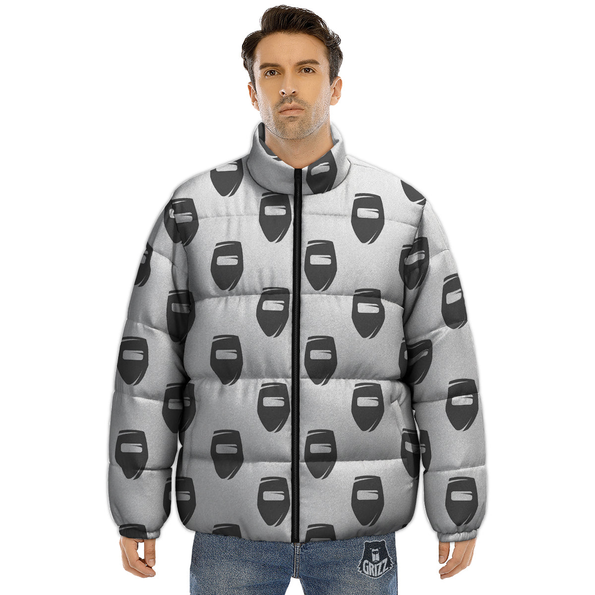 Mask Welding Print Pattern Puffer Jacket-grizzshop