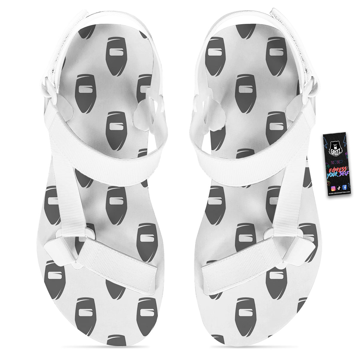 Mask Welding Print Pattern White Open Toe Sandals-grizzshop