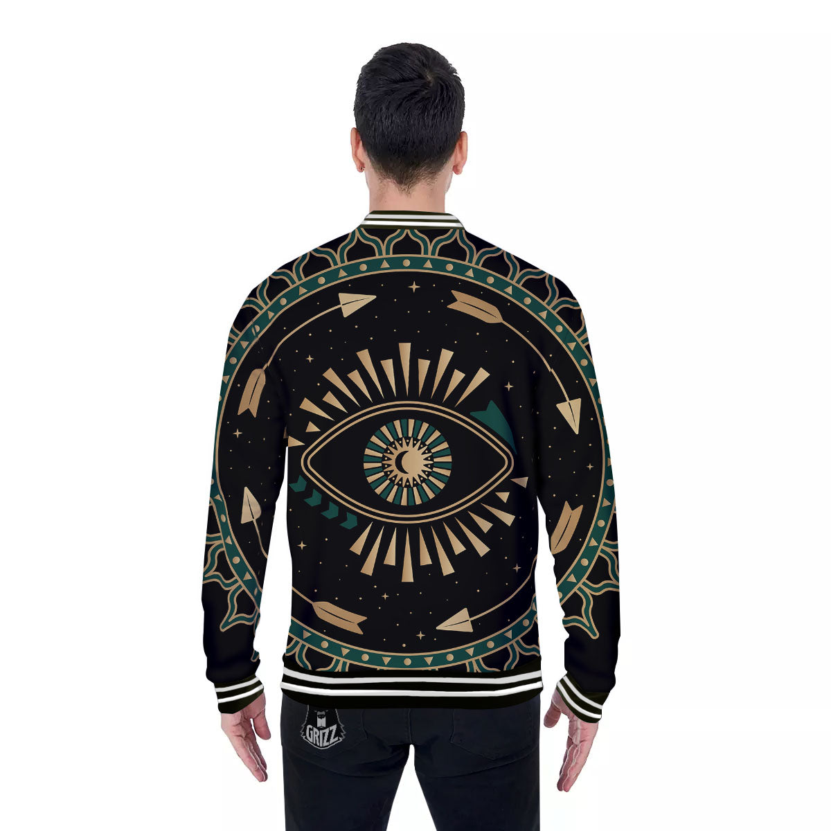 Masonic Eye Green Print Baseball Jacket-grizzshop