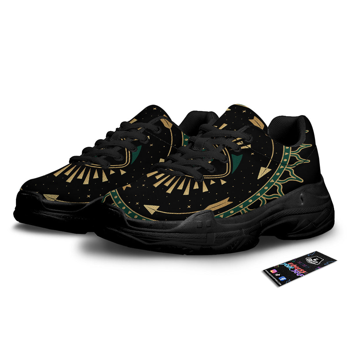 Masonic Eye Green Print Black Chunky Shoes-grizzshop