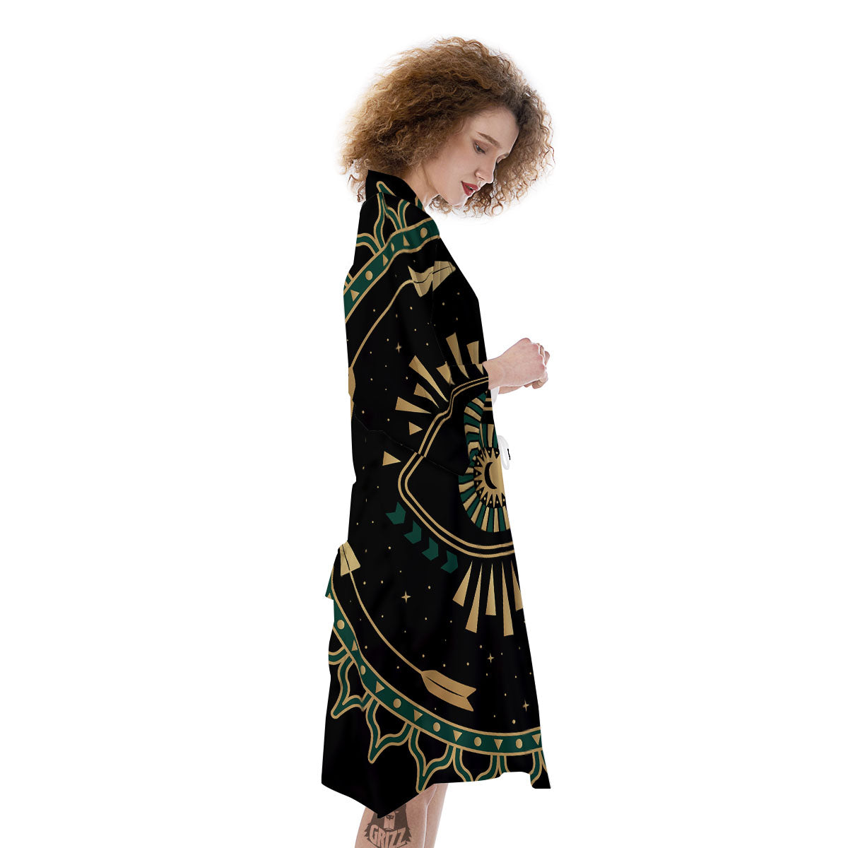 Masonic Eye Green Print Kimono-grizzshop
