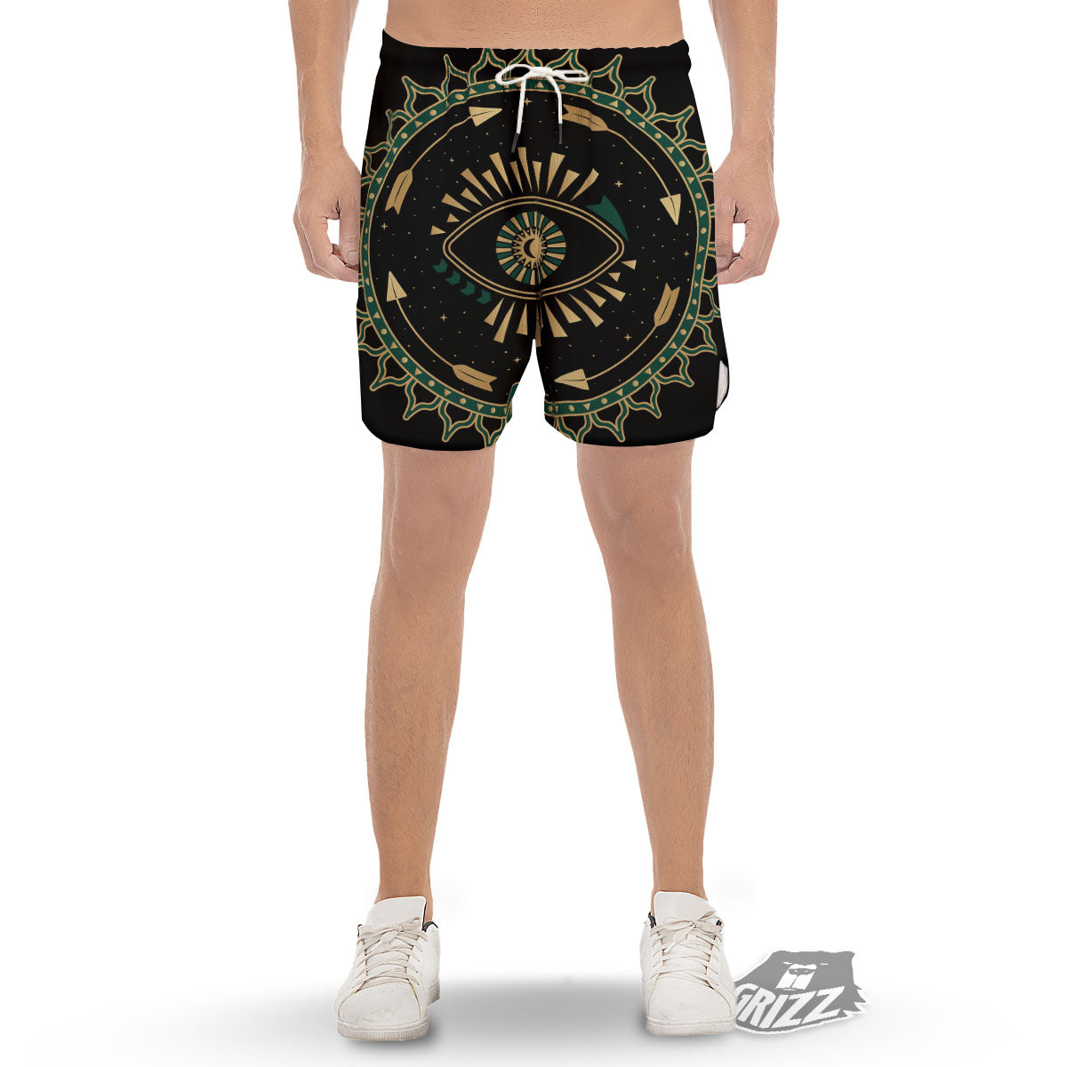 Masonic Eye Green Print Men's Gym Shorts-grizzshop
