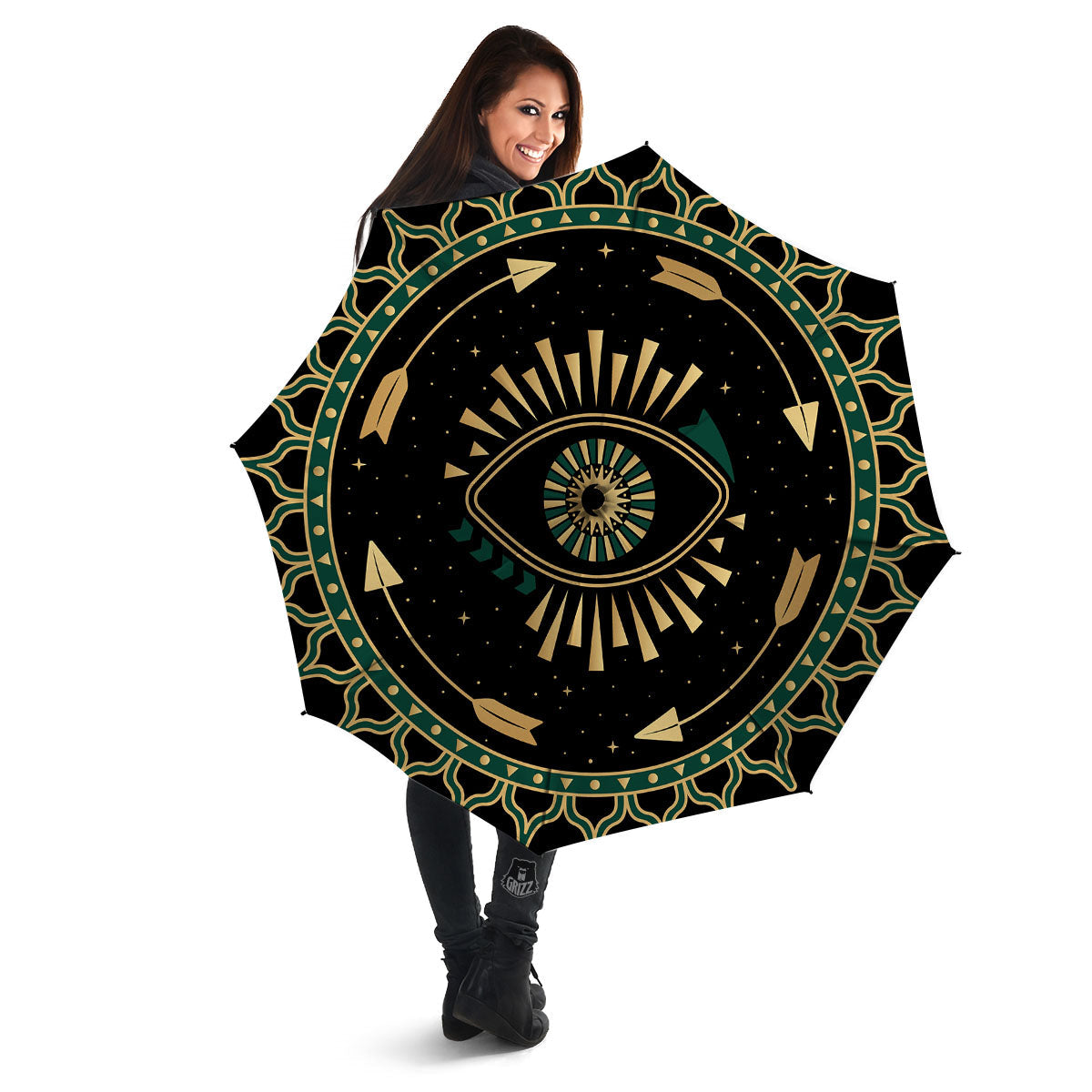 Masonic Eye Green Print Umbrella-grizzshop