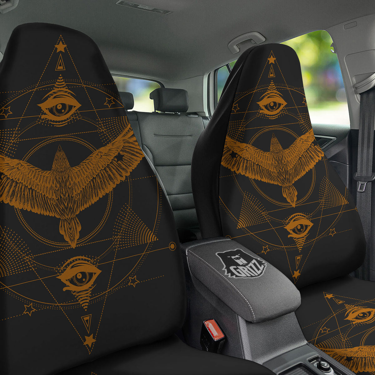 Masonic Eye Raven Print Car Seat Covers-grizzshop