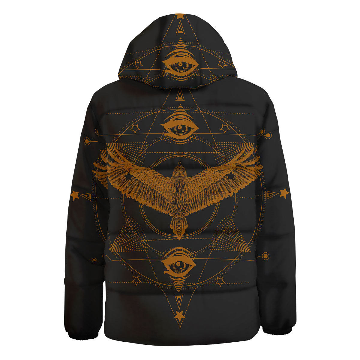 Masonic Eye Raven Print Down Jacket-grizzshop
