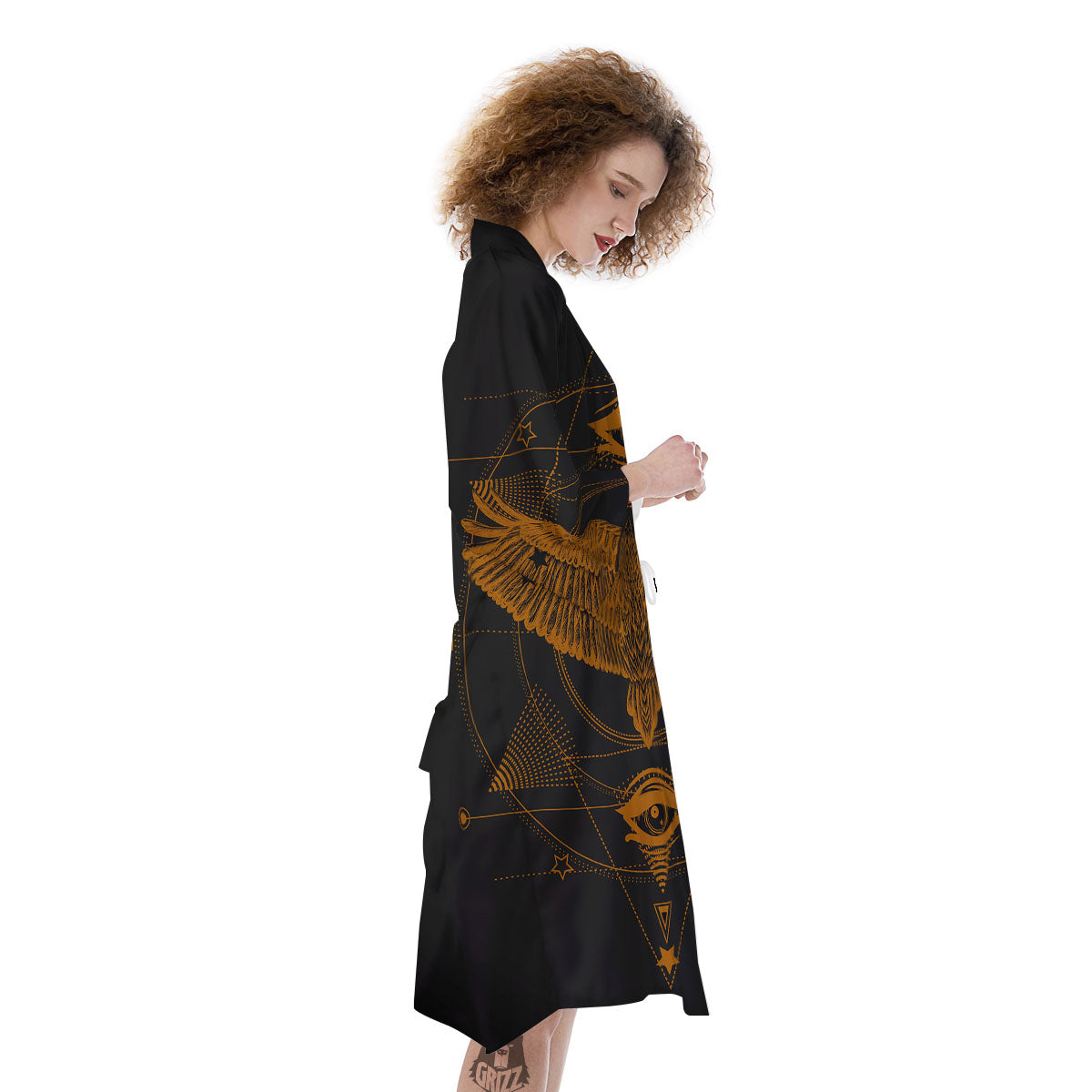 Masonic Eye Raven Print Kimono-grizzshop