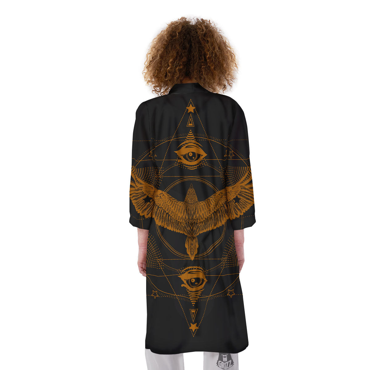 Masonic Eye Raven Print Kimono-grizzshop