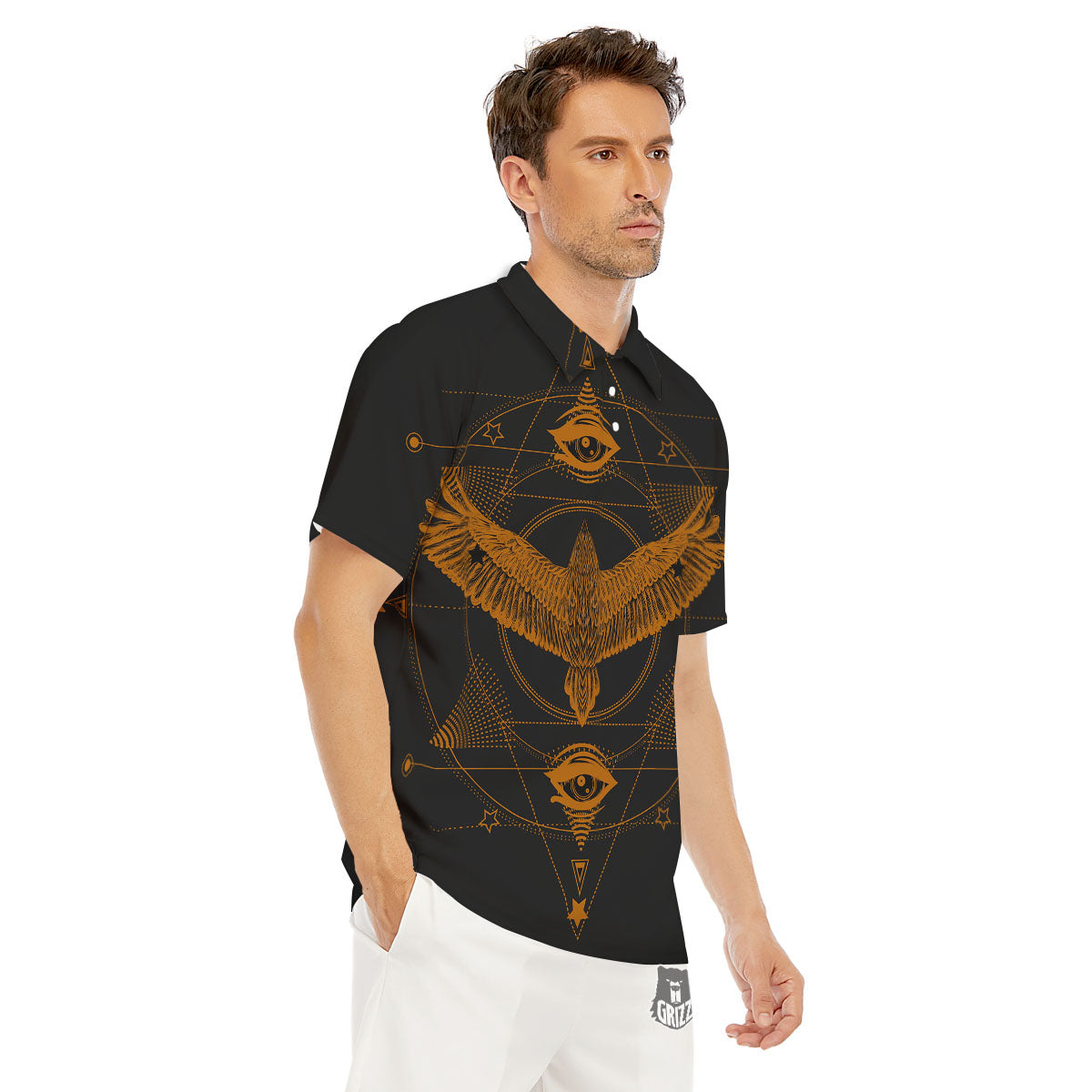 Masonic Eye Raven Print Men's Golf Shirts-grizzshop