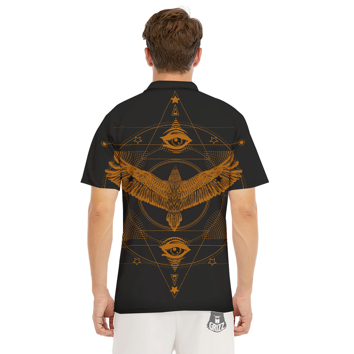 Masonic Eye Raven Print Men's Golf Shirts-grizzshop