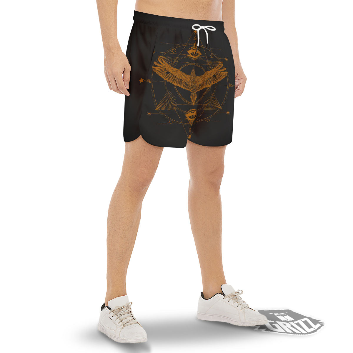 Masonic Eye Raven Print Men's Gym Shorts-grizzshop