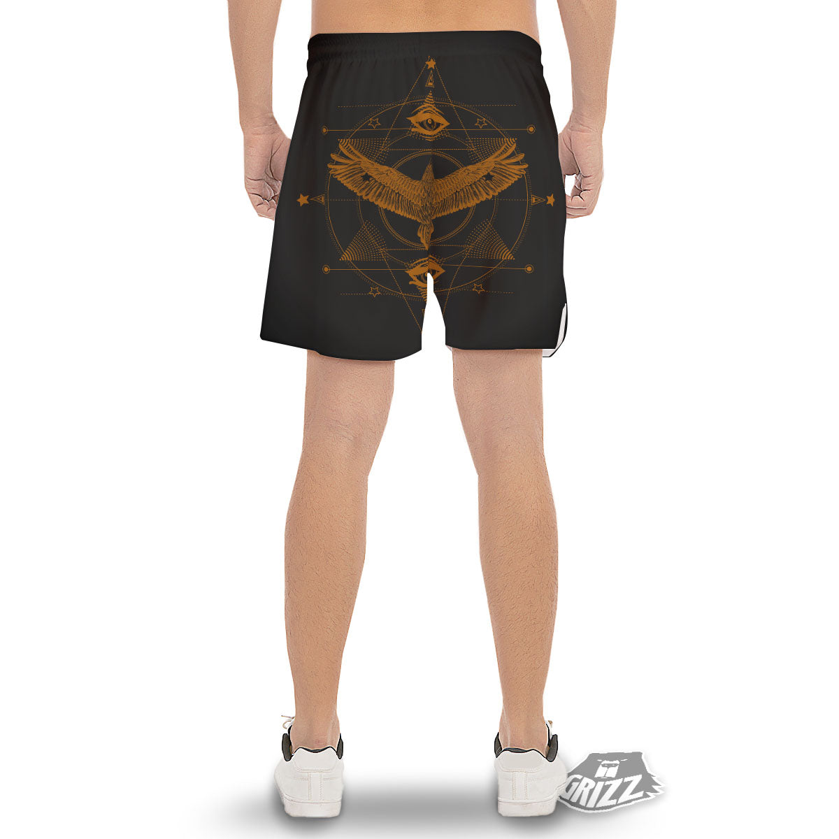 Masonic Eye Raven Print Men's Gym Shorts-grizzshop