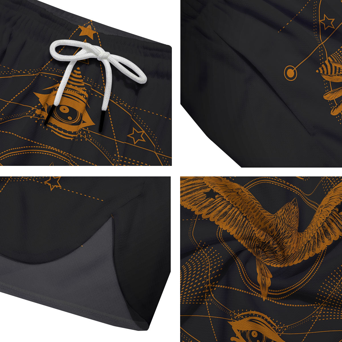 Masonic Eye Raven Print Men's Running Shorts-grizzshop