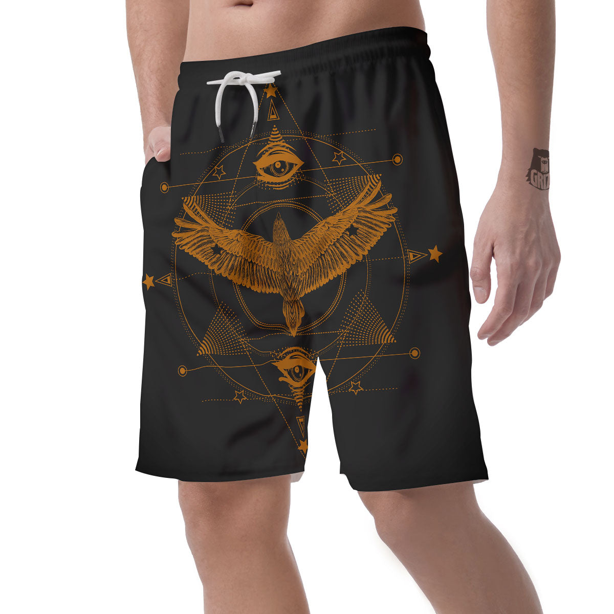 Masonic Eye Raven Print Men's Shorts-grizzshop