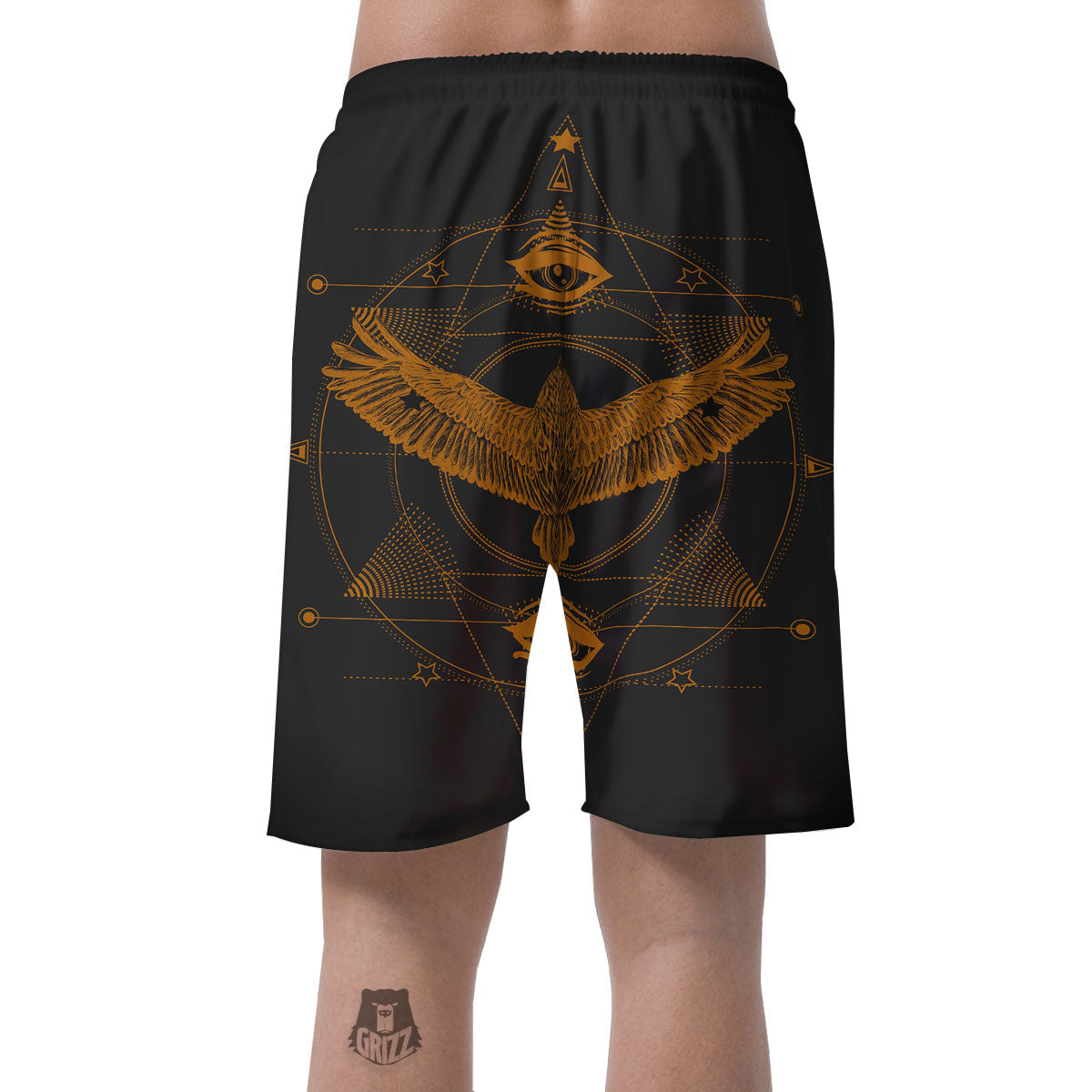 Masonic Eye Raven Print Men's Shorts-grizzshop