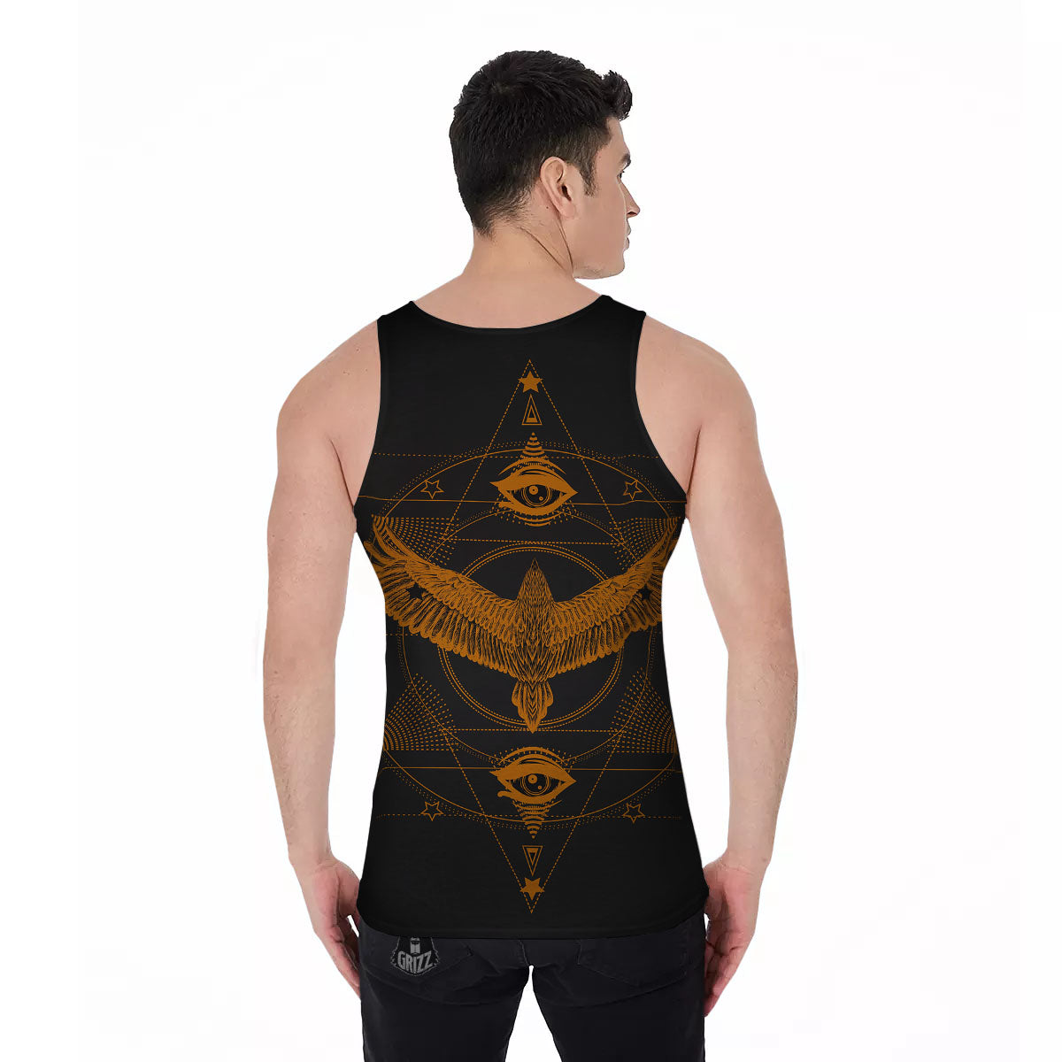 Masonic Eye Raven Print Men's Tank Top-grizzshop