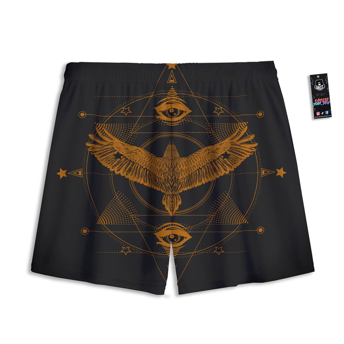 Masonic Eye Raven Print Mesh Shorts