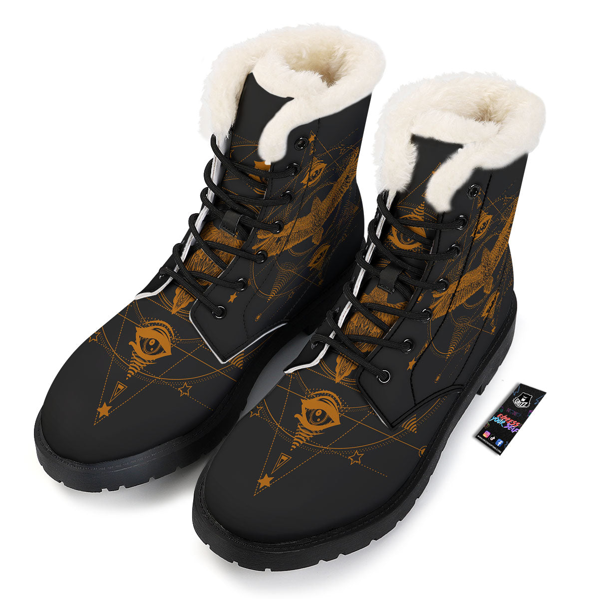 Masonic Eye Raven Print Winter Boots-grizzshop