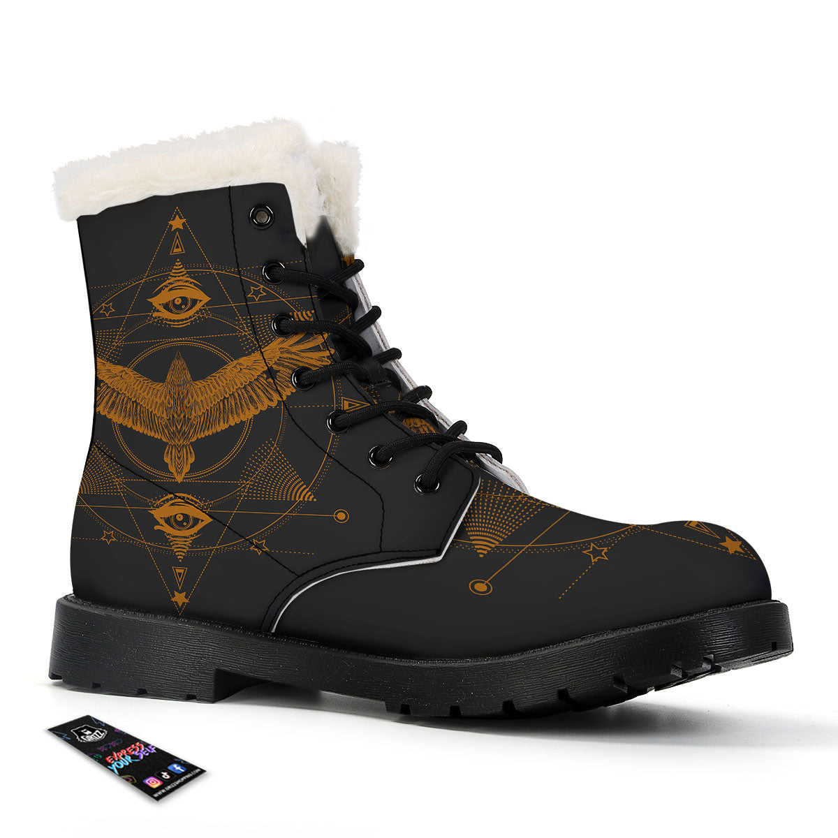 Masonic Eye Raven Print Winter Boots-grizzshop