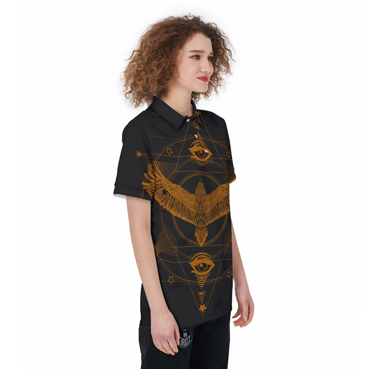 Masonic Eye Raven Print Women's Golf Shirts-grizzshop