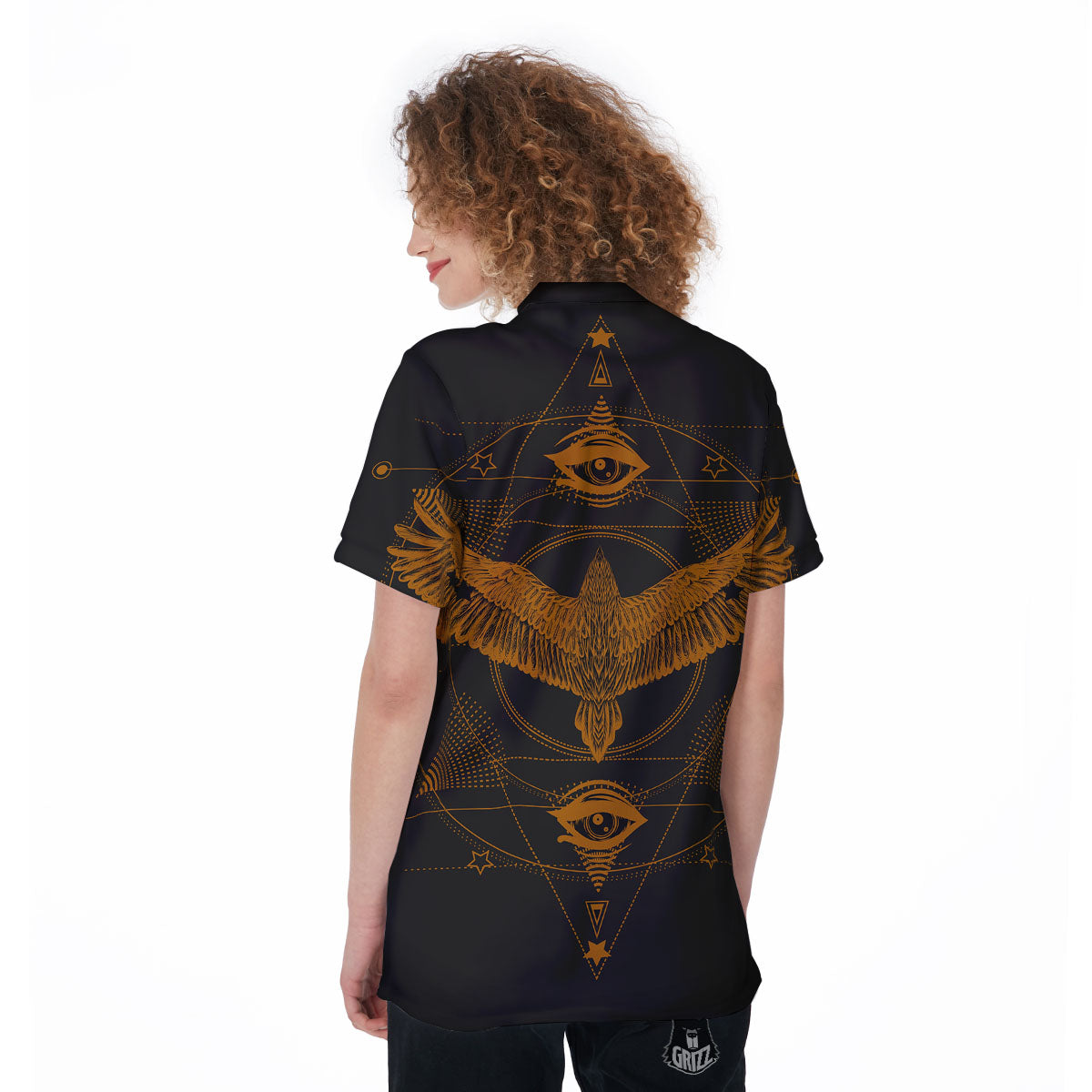 Masonic Eye Raven Print Women's Golf Shirts-grizzshop