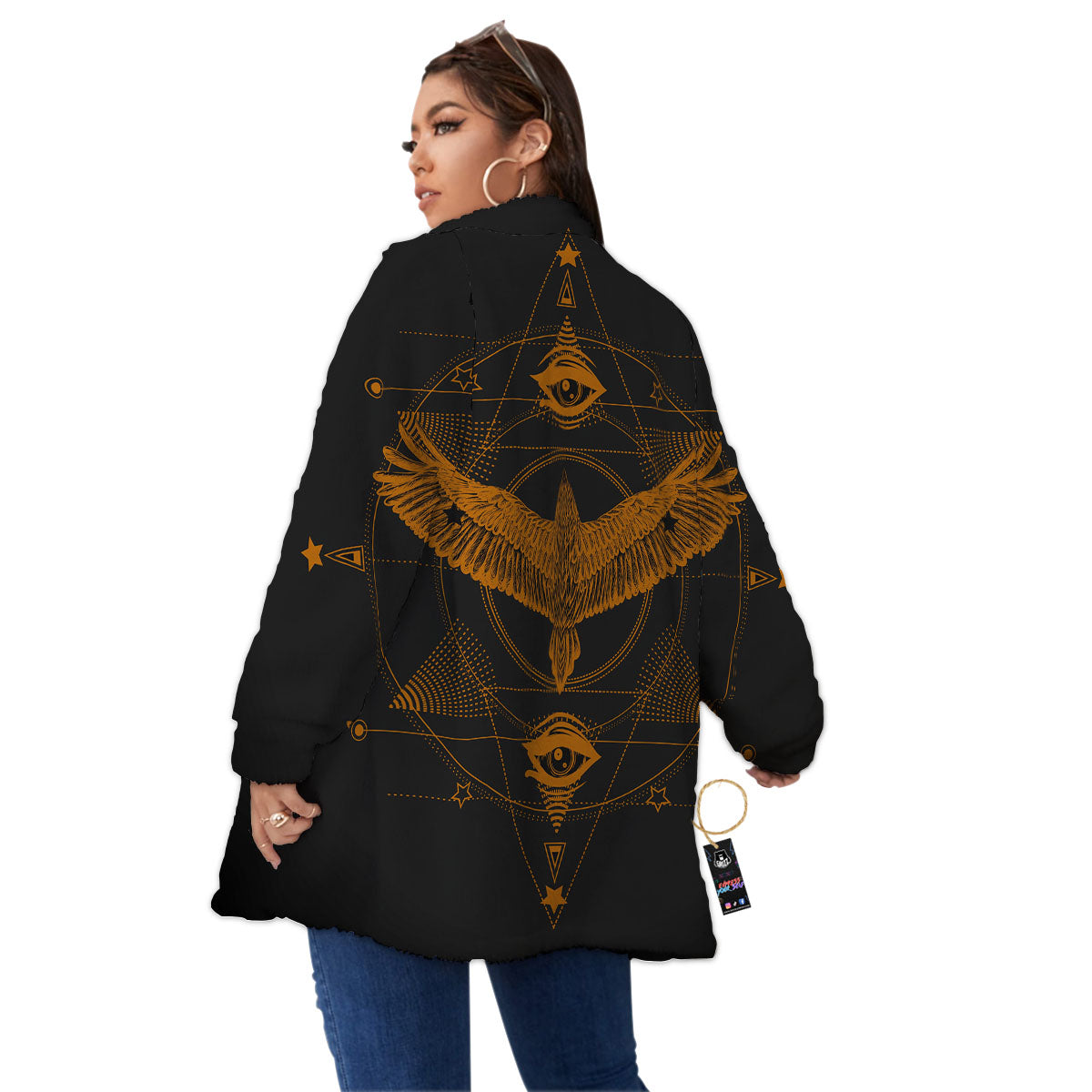 Masonic Eye Raven Print Women's Sherpa Jacket-grizzshop
