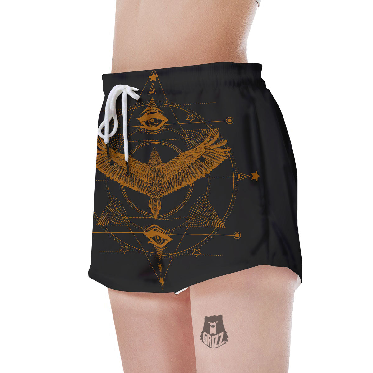 Masonic Eye Raven Print Women's Shorts-grizzshop